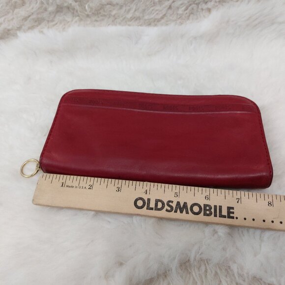 Root Red Genuine Leather Round Zip Long Wallet - Picture 3 of 10